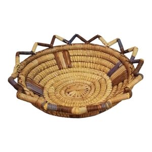 Vintage Native American Hopi Style Coiled Basket Multicolor Triangle Top Accents